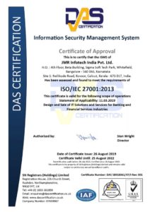 JMR Infotech is now ISO 27001:2013 – Information Security Management System Certified